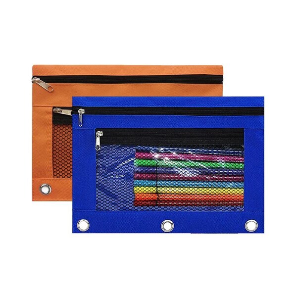 2 Pack Pencil Pouch 3 Ring, Zipper Pencil Pouches Case Binder Cosmetic Bag