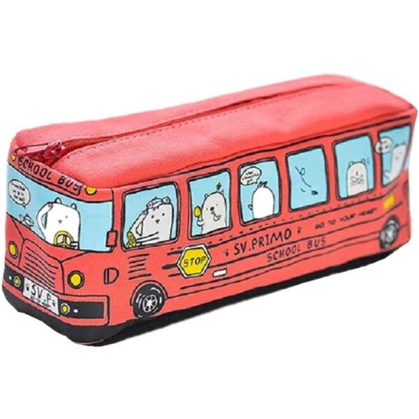 Large Capacity Pen Bag Funny School Bus Cartoon Pencil Case School Supplies or Toys (Yellow)