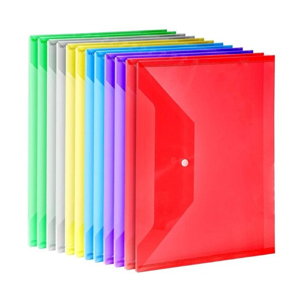 12 Pack Plastic Envelopes Poly Envelopes, A4 Clear File Bags Document Folders Document Organizers with Snap Button for Document