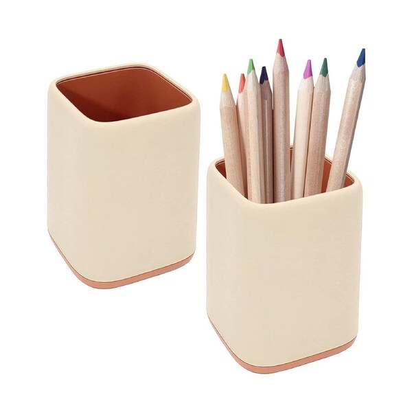 2 Pack Desk Pen Holder,Two-Tone Cute Pen Cup Makeup Brush Holder,Durable Desktop Organizer Pencil Holder for Desk,Vanity Table,Office Supplies