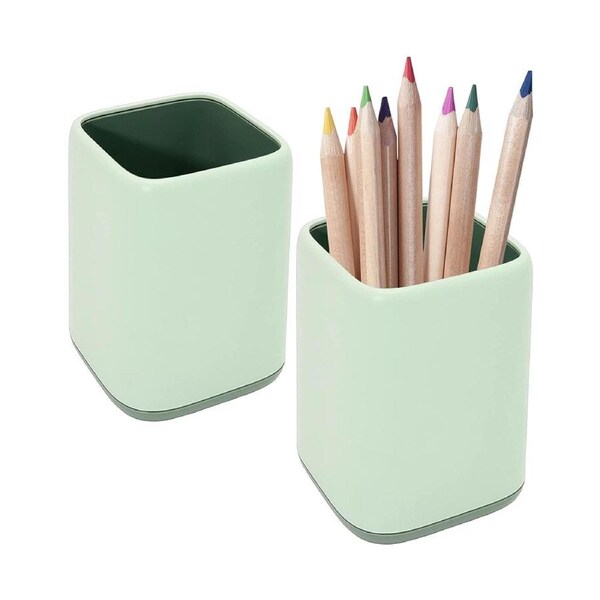 2 Pack Desk Pen Holder,Two-Tone Cute Pen Cup Makeup Brush Holder,Durable Desktop Organizer Pencil Holder for Desk,Vanity Table,Office Supplies
