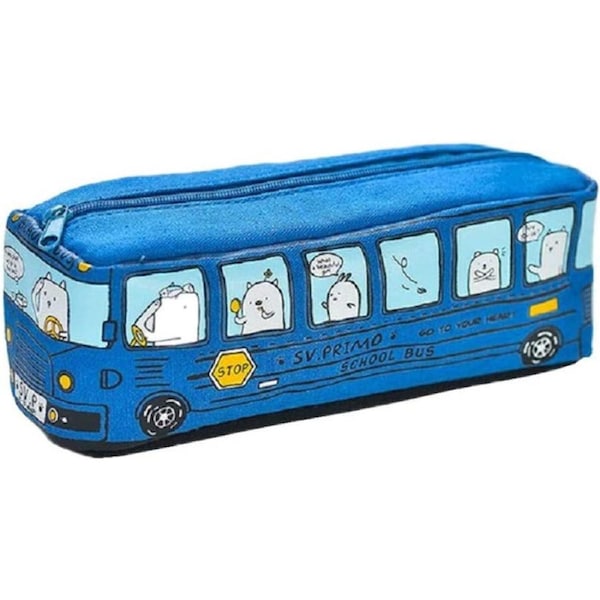 Large Capacity Pen Bag Funny School Bus Cartoon Pencil Case School Supplies or Toys (Yellow)