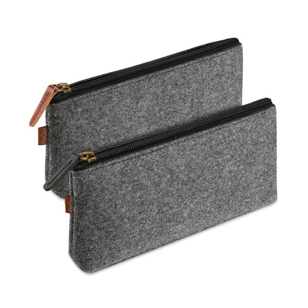 Felt Students Stationery Pouch Zipper Bag for Pens, Pencils, Highlighters, and Other School Supplies -2 Pack