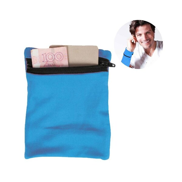 Travel Wrist Wallet Pouch With Zipper Pocket For Cash, Cards, Money. Made For Travel, Running, Walking & Hiking - Blue