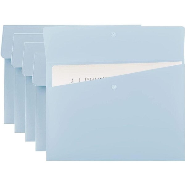File Folders Letter Size File Jackets Organizer Plastic Envelope A4 Flat Document Holder with Snap Button Closure (Pastel Pink, Pack of 5)