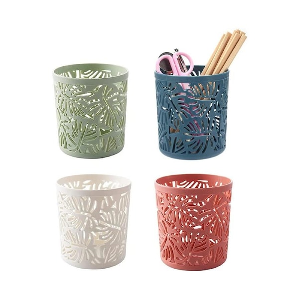 4 Pack Pen Holder, PP Pencil Cup, Desk Accessories, Pen Cups for Desk(Rose Red, Light Green, White, Haze Blue)