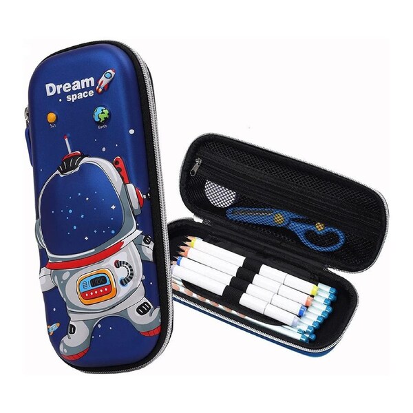Pencil Case for Kids, Durable Pen Pouch with Large Capacity, Personalized Portable Stationery Box for School Secure Zipper Closure (Spaceman)
