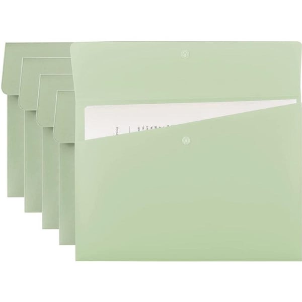 File Folders Letter Size File Jackets Organizer Plastic Envelope A4 Flat Document Holder with Snap Button Closure (Pastel Pink, Pack of 5)