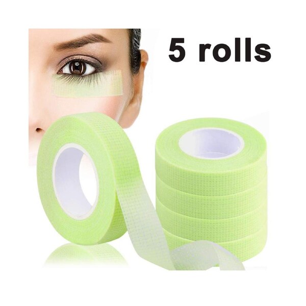 5 Rolls Eyelash Extension Tape Adhesive Breathable Microporous Fabric Tape Eyelash Grafting Tape Makeup Eyelash Tape for Taping Eyelid Sticker DIY - Green