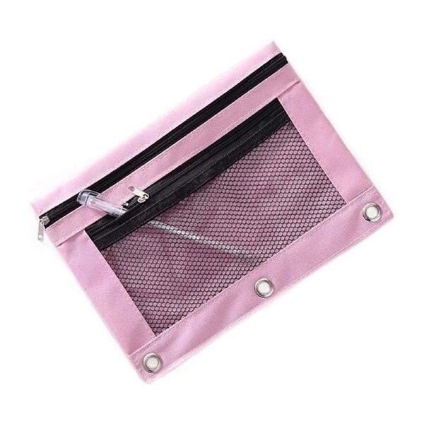 B5 Size Double Zipper 2 Pocket Pencil Bag, Transparent Mesh File Pouch Case, Zip Binder Pencil Bags Pencil Cases with Rivet Enforced Hole 3 Ring