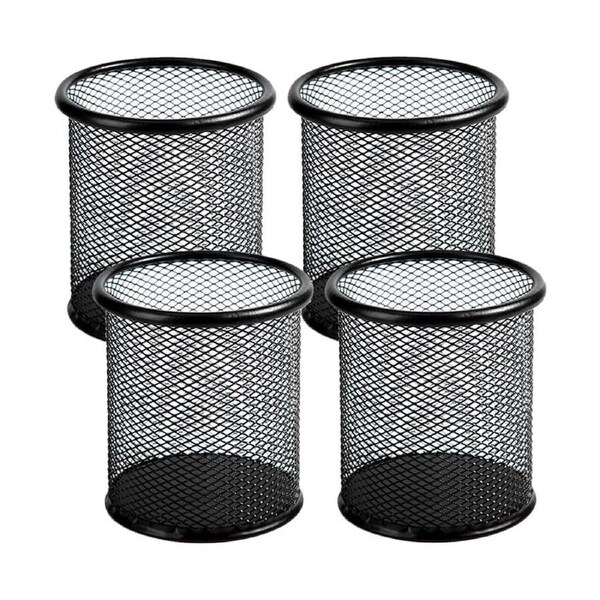 4 Packs Wire Mesh Pencil Holder Metal Pen Cup Desk Pen Organizer Case Pencil Jar Black for Office Home (Black)
