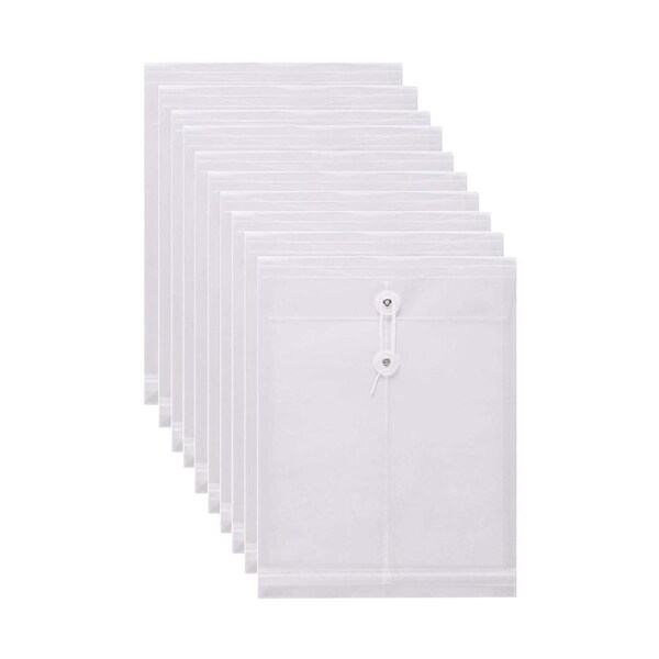 A4Letter Size Clear Poly Envelopes with String Closure Top Opening Folder Pack of 20 Bottom with Expanding Gusset