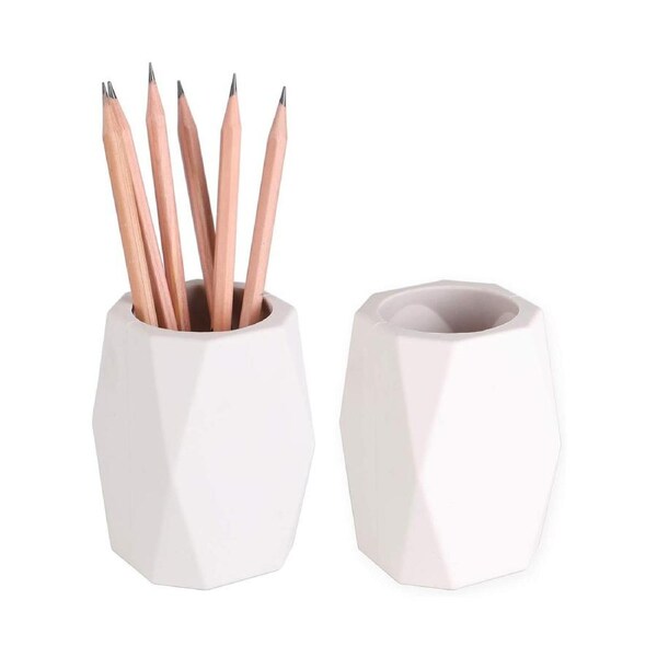 Silicone Pencil Holder Geometric Pen Cup for Office Desktop Stationery Organizer Makeup Brush Holder (White)