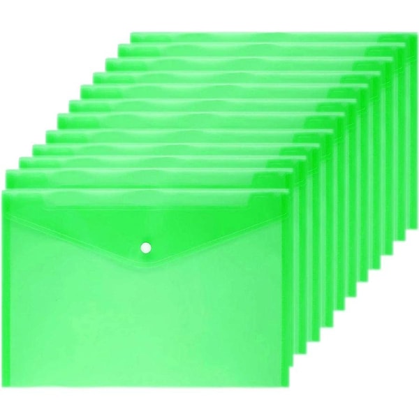 Envelope 12 Pcs Document Envelopes with Snap Button Quality Clear Document Folder for A4 Size (Green) Clear Document Folder