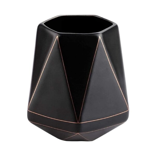 Ceramic Pencil Pen Holder for Desk Organizer, Pencil Makeup Brushes Holder Cup Stand with Modern Gold Line Design for Office Home Desktop Supplies