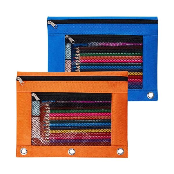 Binder Pouch, 2 Pack Pencil Pouch 3 Ring Fabric Pencil Pouches Black Pencil Case Pencil Bags,Pencil Bags with Zipper
