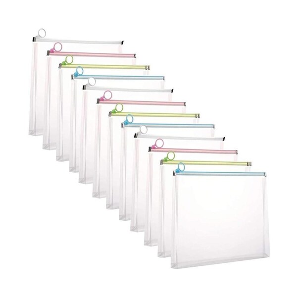 9x12 Clear Zip Plastic Envelopes File Document Paper Holder Pack of 12