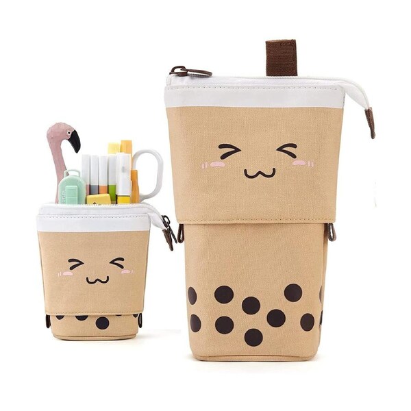Cute Pencil Case Standing Pen Holder Telescopic Makeup Pouch Pop Up Cosmetics Bag Stationery Office Organizer Box for Girls Students Women Adults