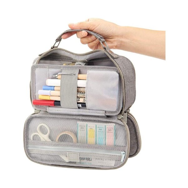 Big Capacity Pencil Case Stationery Storage Large Handheld Pen Pouch Bag Multiple Compartment Double Zipper Cosmetic Portable High School