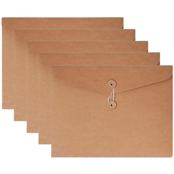 Kraft String Envelope File Folder Project Pockets File Jacket Document Organizer Flat-No Expansion A4 Letter Size ( Pack of 5)