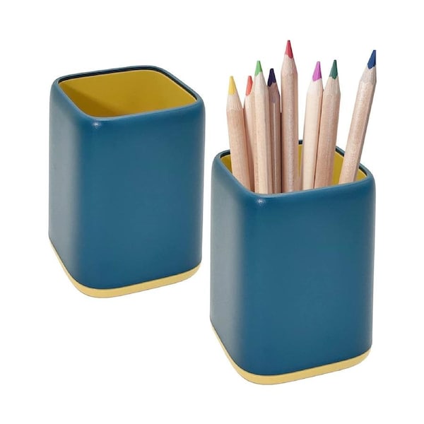2 Pack Desk Pen Holder,Two-Tone Cute Pen Cup Makeup Brush Holder,Durable Desktop Organizer Pencil Holder for Desk,Vanity Table,Office Supplies