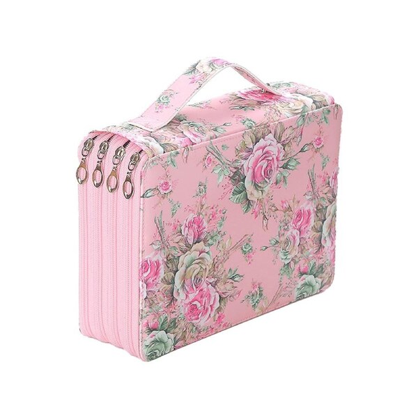200 Slots Pencil Holder Pen Bag Large Capacity Pencil Organizer with Handle Strap Handy Colored Pencil Box with Printing Pattern