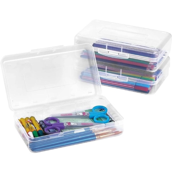 3 Pack Pencil Box, Plastic Large Capacity Pencil Case Boxes Organizer Plastic Boxes with Snap-tight Lid