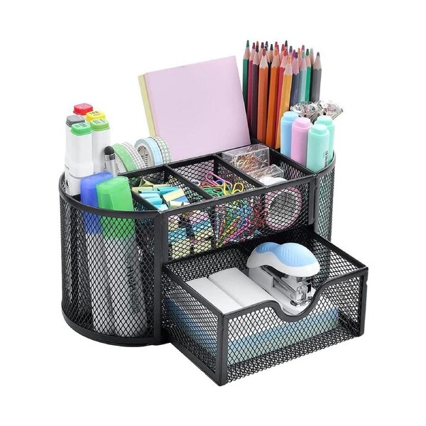 Spacrea Desk Organizers and Accessories, Office Organizer Pencil Holder for Desk, Desk Office Supplies Organizer (Black)