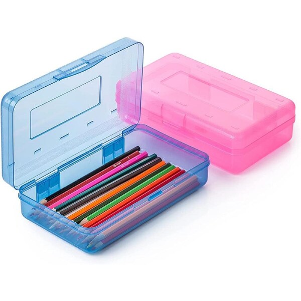 Pencil Box, 2 Pack, Assorted Color, Pencil Case for Kids, Pencil Box for Kids, Plastic Pencil Box, Hard Pencil Case
