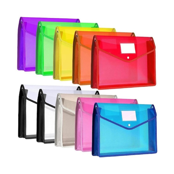 9 Pieces Plastic File Folders Envelope Expanding File Wallet Organizer Documents Folder with Snap Closure and Pocket
