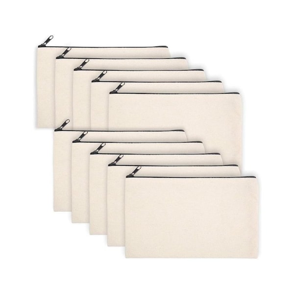 10 Pack Blank DIY Craft Bag Canvas Pencil Case Blank Makeup Bags- Canvas Pencil Pouch Bulk Canvas Cosmetic Bag Multi