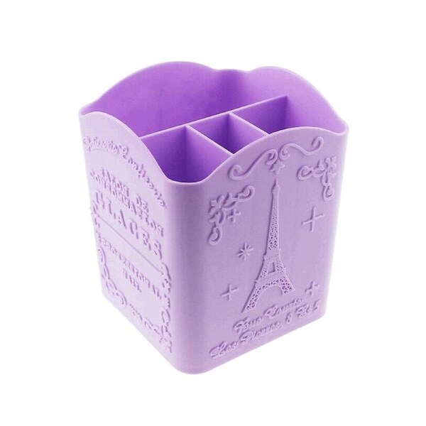 4 Grid Pen Holder Tool Nail Tool Storage Box Stationery Cosmetic & Manicure Tools Container with Eiffel Tower Pattern