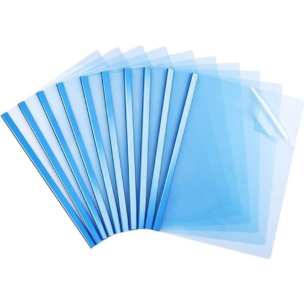 10 Pack Sliding Bar Clear Report Covers for A4 Size Paper, Blue