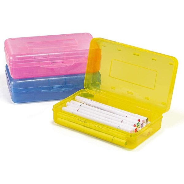 3 Pack Pencil Box, Plastic Large Capacity Pencil Case Boxes Organizer Plastic Boxes with Snap-tight Lid