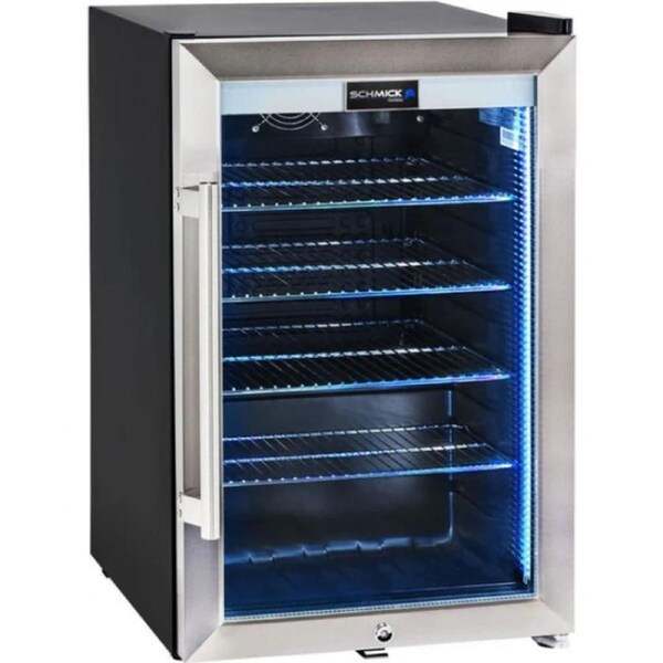 Tropical Blue LED Glass Door 69 Litre Mini Bar Fridge with Chrome Adjustable Shelves