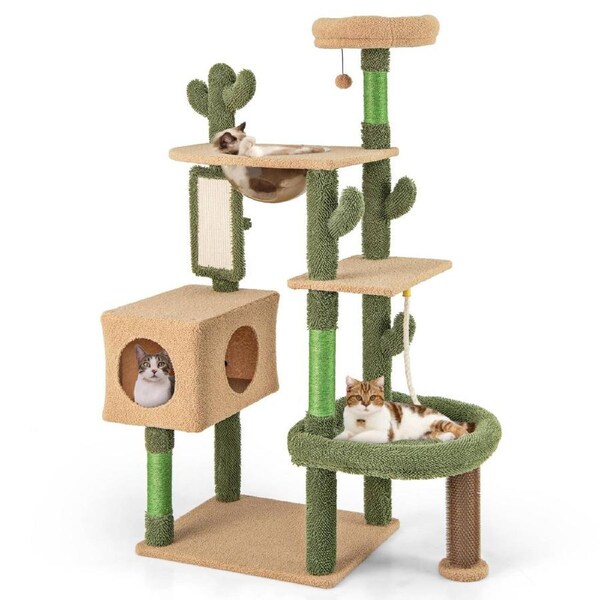 Costway Cat Tree Sisal Cat Tower Multi-level Scratching Post w/Scratch Board/Condo/Hanging Toy/Platform Anti-toppling Cat Toy Furniture Green
