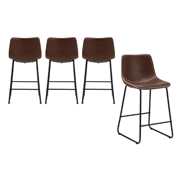 Oikiture 4X Bar Stools Kitchen Dining Chairs Leather Padded Stool Brown