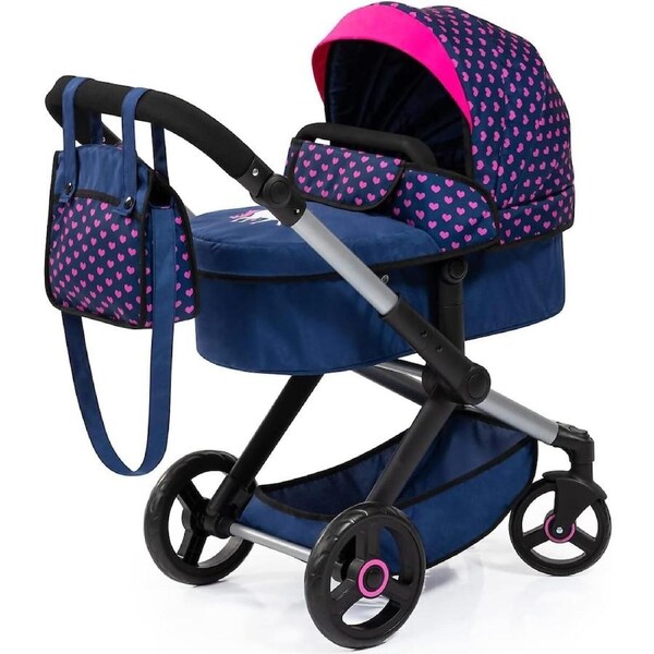 Bayer - Doll Pram Xeo Compact Dark Blue With Pink Hearts