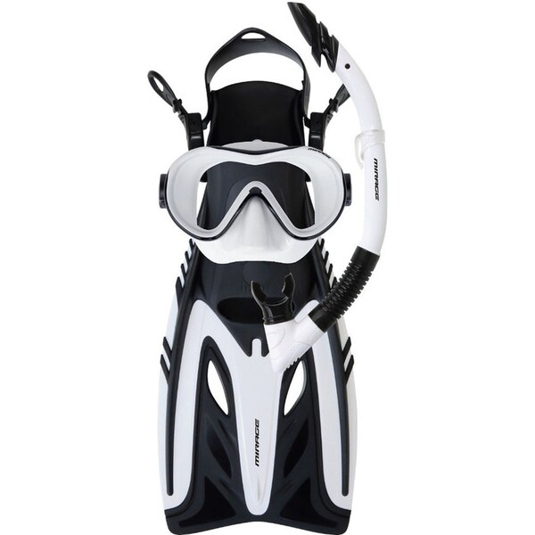 Mirage Phantom Large-XL Silicone Mask, Snorkel & Fin Underwater Set Adult White