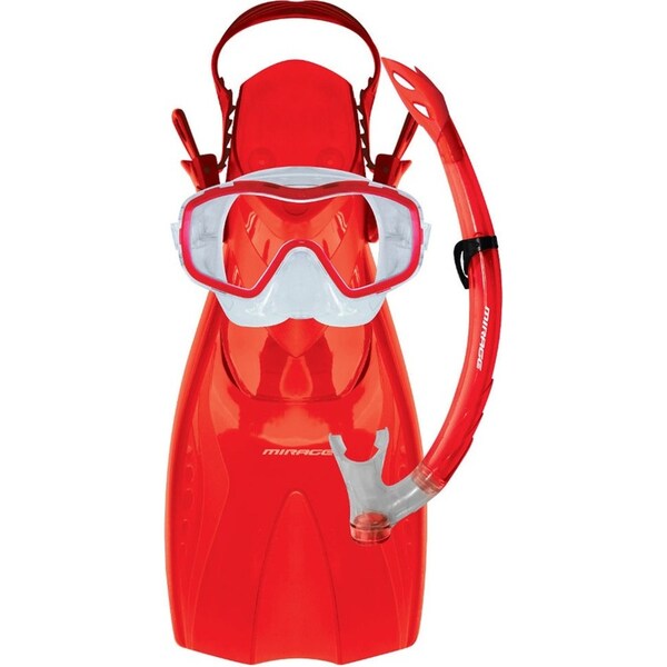 Mirage Shrimp Large-XL Silitex Mask, Snorkel & Fin Underwater Set Junior Red