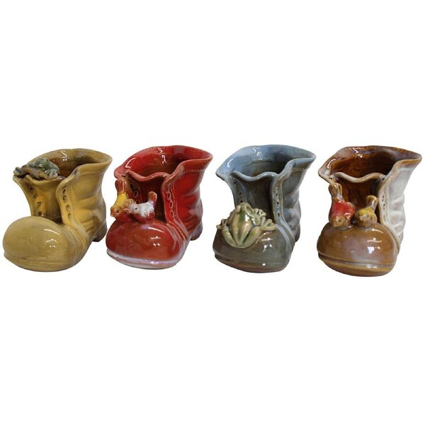 4pc LVD Boot Planters Decorative Flower Pot Set Home/Garden Decor 13x10cm