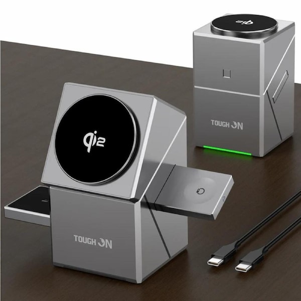 Tough On Qi2 3 in 1 Wireless Charger Auto-Rotating Compatible with MagSafe