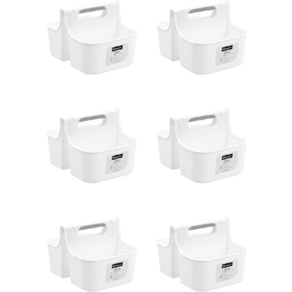 6x Boxsweden 2-Compartment Bathroom Caddy Storage Organiser Lrg 31x24.5cm White