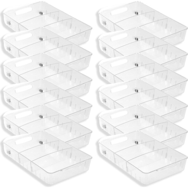 12x Boxsweden Crystal Roll Out Tray Storage Organiser w/ Dividers 38x24cm Clear