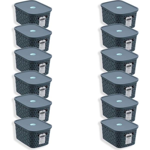 12x Boxsweden Woven Rattan 3L/21.5cm Lidded Basket Carry Storage Organiser Asst