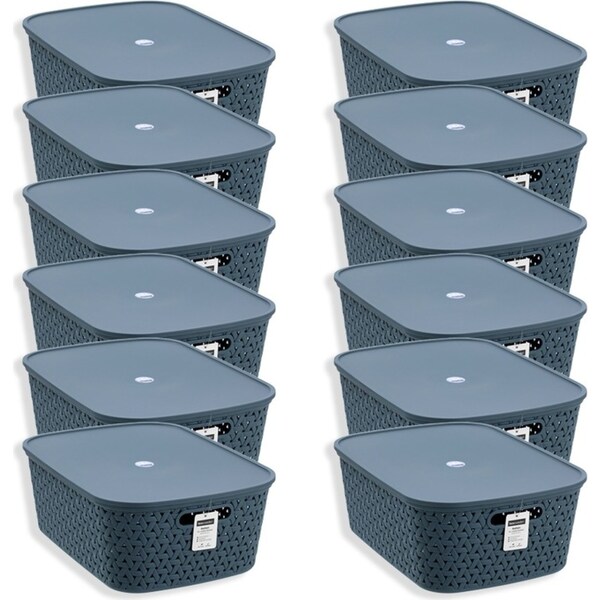 12x Boxsweden Woven Rattan 15L/40cm Lidded Basket Carry Storage Organiser Assort