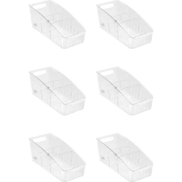 6x Boxsweden Crystal Roll Out Tray Storage Organiser w/ Dividers 38x16.5cm CLR