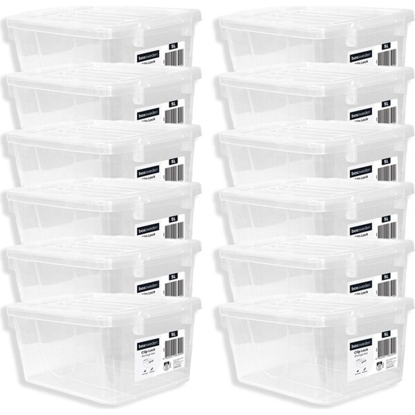12x Boxsweden 5L Storage Box Home/Room Organiser w/Clip Lock Lid Rectangle Clear