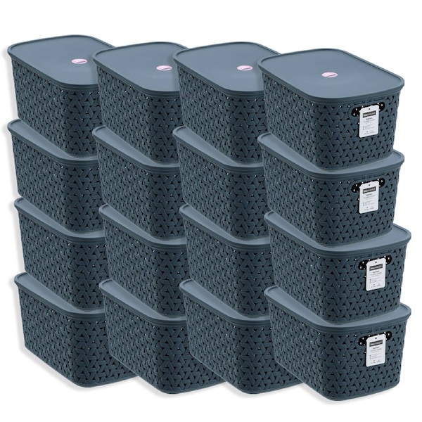 16x Boxsweden Woven Rattan 7L/30cm Lidded Basket Carry Storage Organiser Assort