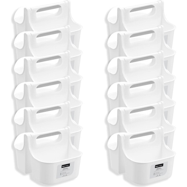 12x Boxsweden 2-Compartment Bathroom Caddy Carry Storage Organiser 25x21cm White
